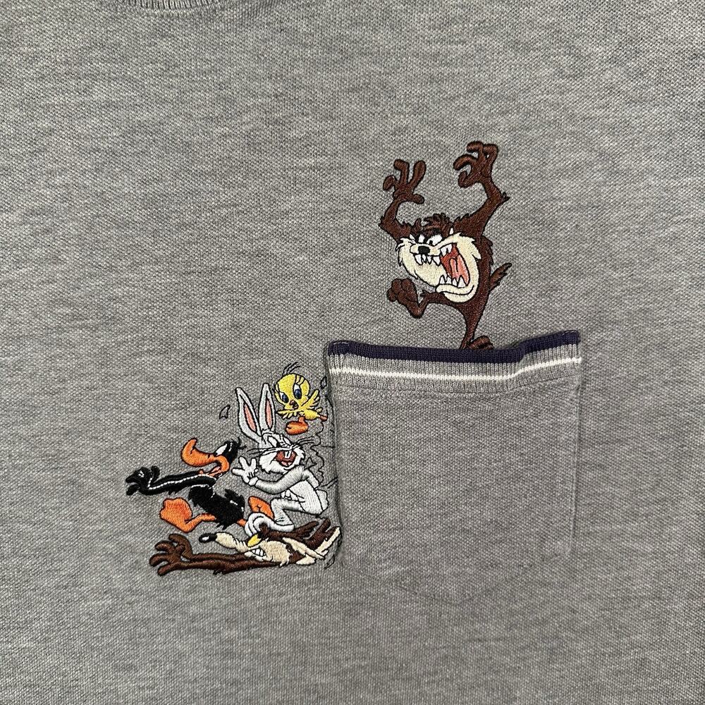 Vintage Y2K Warner Bros Bugs Bunny Taz Baseball Embroidered Pocket Shirt Small - Picture 6 of 10